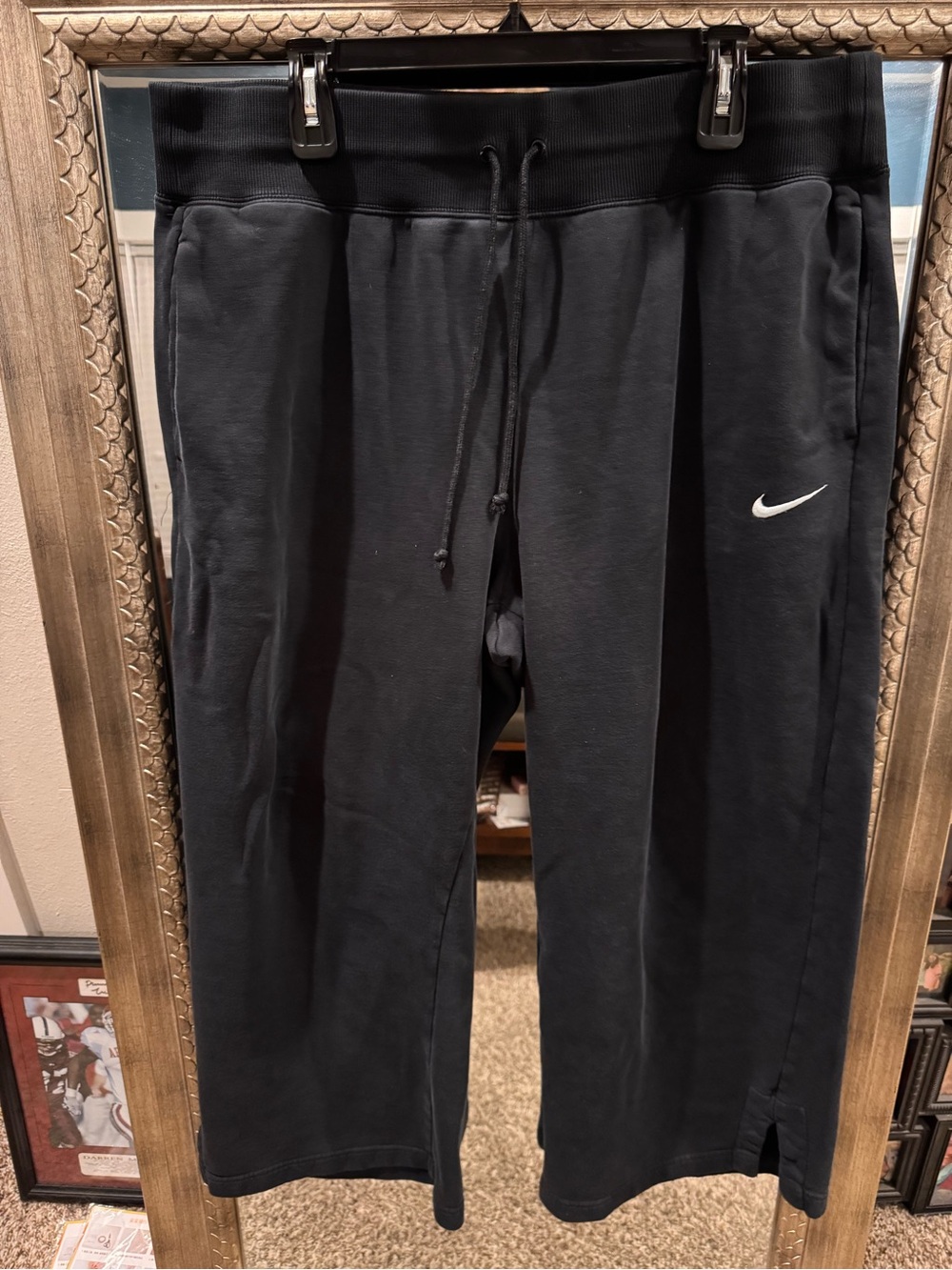 Nike Black Wide Leg Sweatpants with White Swoosh